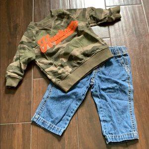 • NWOT Carter’s camo sweater & jeans, 6 months •
